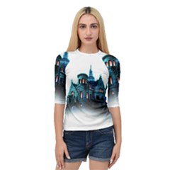 Blue Castle Halloween Horror Haunted House Quarter Sleeve Raglan T-shirt