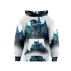 Blue Castle Halloween Horror Haunted House Kids  Pullover Hoodie by Sarkoni