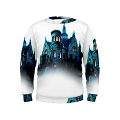 Blue Castle Halloween Horror Haunted House Kids  Sweatshirt by Sarkoni