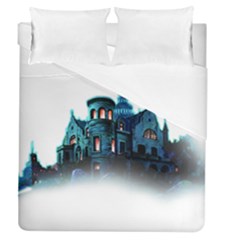 Blue Castle Halloween Horror Haunted House Duvet Cover (queen Size) by Sarkoni