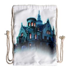 Blue Castle Halloween Horror Haunted House Drawstring Bag (large) by Sarkoni