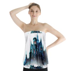 Blue Castle Halloween Horror Haunted House Strapless Top by Sarkoni