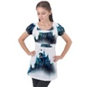 Blue Castle Halloween Horror Haunted House Puff Sleeve Tunic Top View1