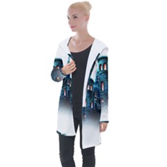 Blue Castle Halloween Horror Haunted House Longline Hooded Cardigan by Sarkoni