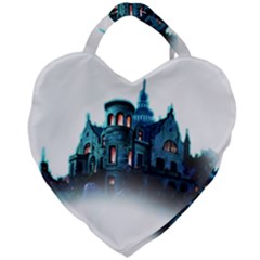 Blue Castle Halloween Horror Haunted House Giant Heart Shaped Tote by Sarkoni