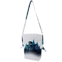 Blue Castle Halloween Horror Haunted House Folding Shoulder Bag by Sarkoni