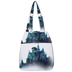 Blue Castle Halloween Horror Haunted House Center Zip Backpack by Sarkoni