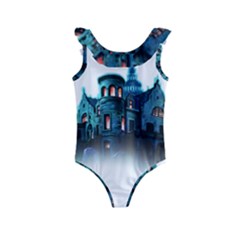 Blue Castle Halloween Horror Haunted House Kids  Frill Swimsuit by Sarkoni