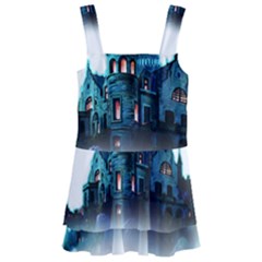 Blue Castle Halloween Horror Haunted House Kids  Layered Skirt Swimsuit by Sarkoni