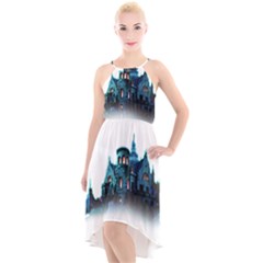 Blue Castle Halloween Horror Haunted House High-low Halter Chiffon Dress  by Sarkoni