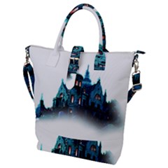 Blue Castle Halloween Horror Haunted House Buckle Top Tote Bag by Sarkoni