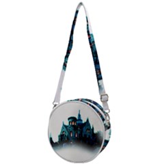 Blue Castle Halloween Horror Haunted House Crossbody Circle Bag by Sarkoni