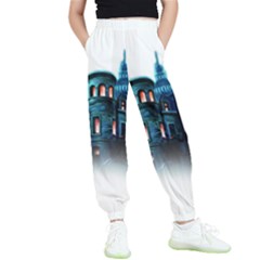 Blue Castle Halloween Horror Haunted House Kids  Joggers by Sarkoni