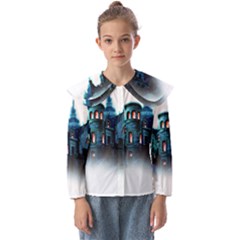 Blue Castle Halloween Horror Haunted House Kids  Peter Pan Collar Blouse by Sarkoni