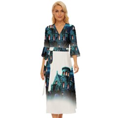 Blue Castle Halloween Horror Haunted House Midsummer Wrap Dress by Sarkoni