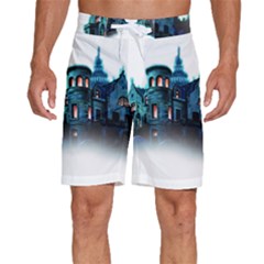 Blue Castle Halloween Horror Haunted House Men s Beach Shorts