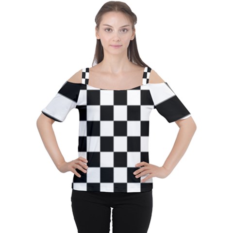 Black White Chess Board Cutout Shoulder T-shirt by Ndabl3x