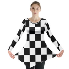 Black White Chess Board Long Sleeve Tunic  by Ndabl3x