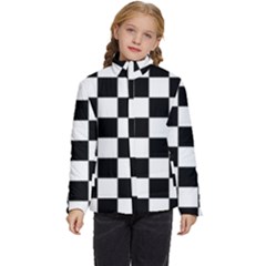 Black White Chess Board Kids  Puffer Bubble Jacket Coat by Ndabl3x