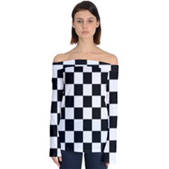 Black White Chess Board Off Shoulder Long Sleeve Top by Ndabl3x