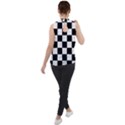 Black White Chess Board Mock Neck Chiffon Sleeveless Top View2