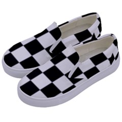 Black White Chess Board Kids  Canvas Slip Ons by Ndabl3x