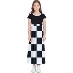 Black White Chess Board Kids  Flared Maxi Skirt by Ndabl3x