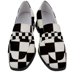 Black White Chess Board Women s Chunky Heel Loafers by Ndabl3x