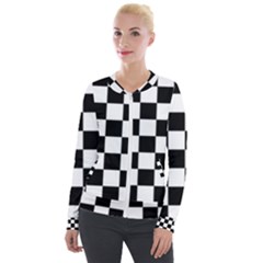 Black White Chess Board Velvet Zip Up Jacket by Ndabl3x