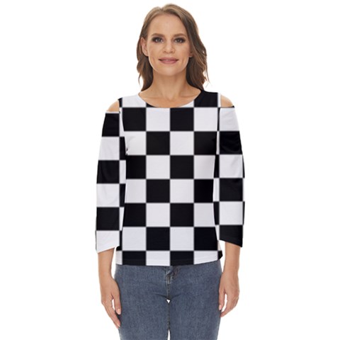 Black White Chess Board Cut Out Wide Sleeve Top by Ndabl3x