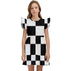 Black White Chess Board Kids  Winged Sleeve Dress by Ndabl3x