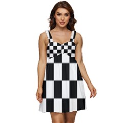 Black White Chess Board Ruffle Strap Babydoll Chiffon Dress by Ndabl3x