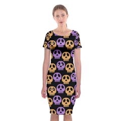 Halloween Skull Pattern Classic Short Sleeve Midi Dress by Ndabl3x