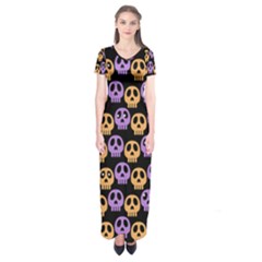 Halloween Skull Pattern Short Sleeve Maxi Dress by Ndabl3x