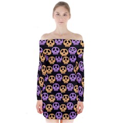 Halloween Skull Pattern Long Sleeve Off Shoulder Dress by Ndabl3x