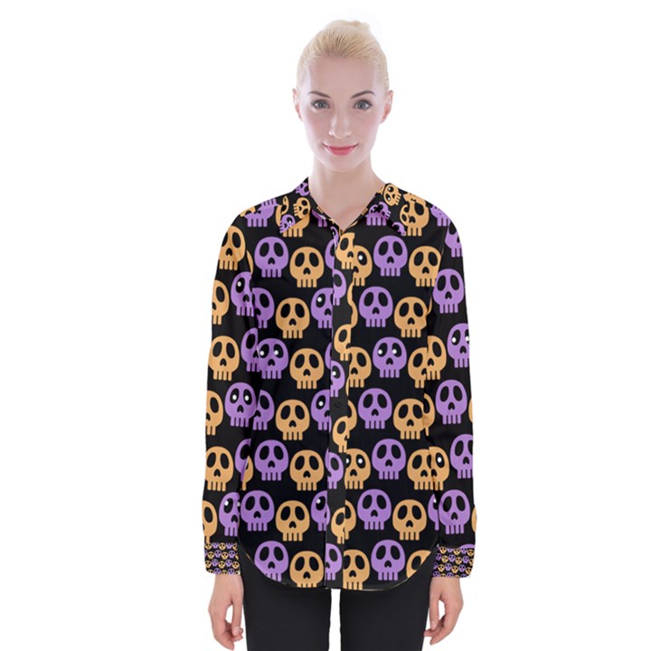 Halloween Skull Pattern Womens Long Sleeve Shirt