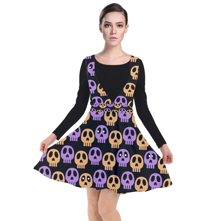 Halloween Skull Pattern Plunge Pinafore Dress