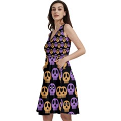 Halloween Skull Pattern Sleeveless V-neck Skater Dress With Pockets by Ndabl3x