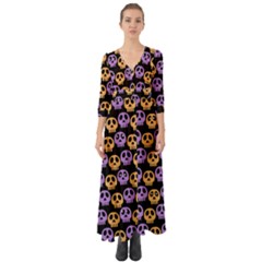 Halloween Skull Pattern Button Up Boho Maxi Dress by Ndabl3x