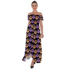 Halloween Skull Pattern Off Shoulder Open Front Chiffon Dress by Ndabl3x