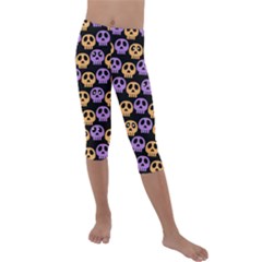 Halloween Skull Pattern Kids  Lightweight Velour Capri Leggings  by Ndabl3x