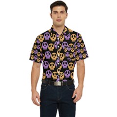 Halloween Skull Pattern Men s Short Sleeve Pocket Shirt  by Ndabl3x