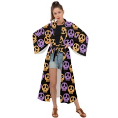 Halloween Skull Pattern Maxi Kimono by Ndabl3x