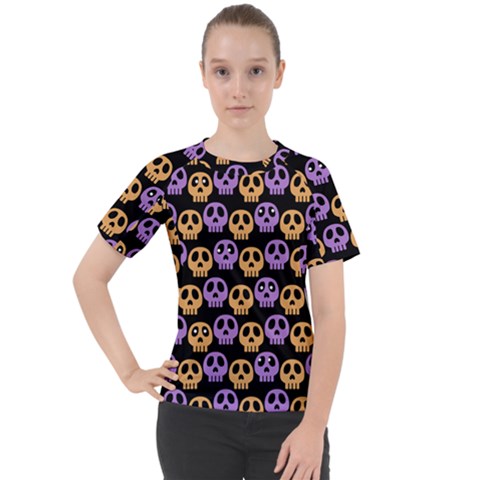 Halloween Skull Pattern Women s Sport Raglan T-shirt by Ndabl3x