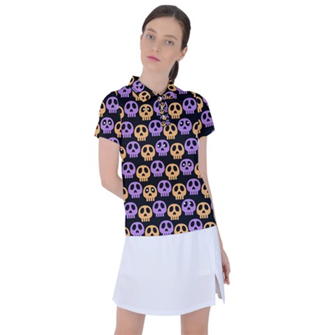 Halloween Skull Pattern Women s Polo T-shirt by Ndabl3x