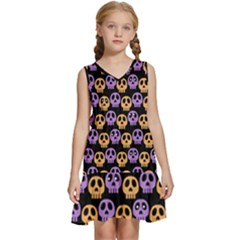 Halloween Skull Pattern Kids  Sleeveless Tiered Mini Dress by Ndabl3x