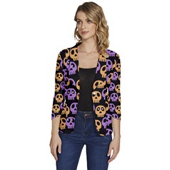 Halloween Skull Pattern Women s One-button 3/4 Sleeve Short Jacket by Ndabl3x