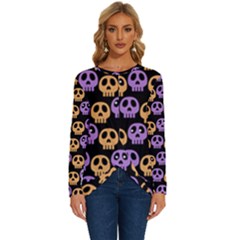 Halloween Skull Pattern Long Sleeve Crew Neck Pullover Top by Ndabl3x