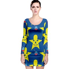 Blue Yellow October 31 Halloween Long Sleeve Bodycon Dress by Ndabl3x