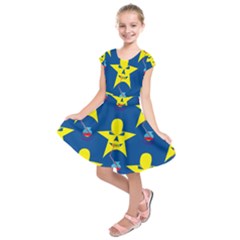 Blue Yellow October 31 Halloween Kids  Short Sleeve Dress by Ndabl3x